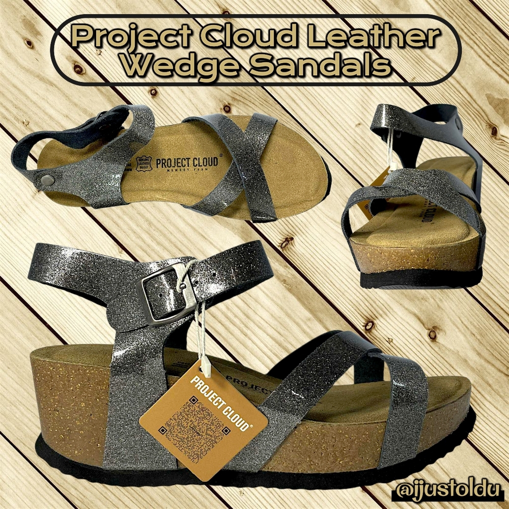 Project Cloud Womens Cabana Wedge Sandals with Strap | Size 11 Sparkling Pewter